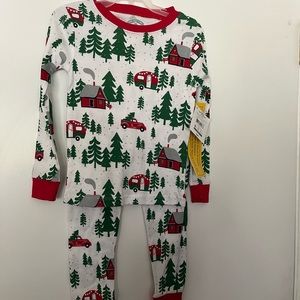 Kids Pajamas with Red and Green Tree Print